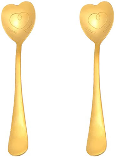 Ice Cream Spoons Set of 2 Stainless Steel Latte Spoons for Latte Coffee Hot Chocolate Hot Drinks 6.6 Peach Heart Shape (Gold)
