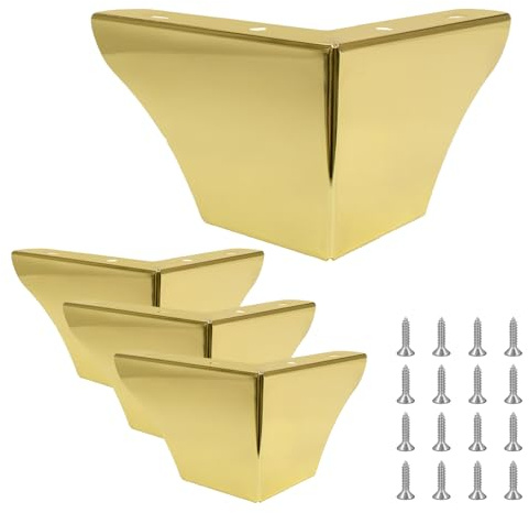 Cjueiom 7.5cm / 3 Inch Furniture Legs Gold Set of 4 | Modern Table Legs, Metal Wardrobe Feets, Sofa Foot Couch Feet Replacement, For Cabinet Cupboard Chair Ottoman