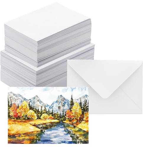 ANSSDO Blanko-Karten und Umschläge, 12,7 x 17,8 cm, nicht gefaltet: Schwerer weißer Papierkarton und A7-Umschläge für selbstgemachte Dankeskarten, Grußkarten, Weihnachten, Einladungen, Geburtstag