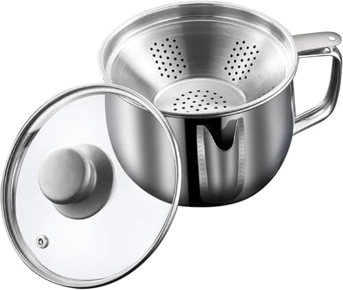 Tissting Fettabscheider 1000ml - Edelstahl Ölsuppenfilter Mit Sieb Und Deckel, Induktionserhitzbar Für Suppen Und Soßen, Bidirektionales Auslassdesign | Induktionserhitzbar Für Suppen Und Soßen, Bidirektionales Auslassdesign