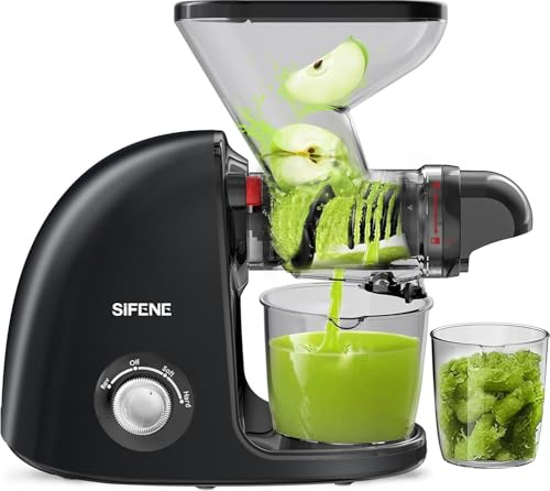 SIFENE Cold Press Juicer Machine, 2nd Gen Whole Fruit Slow Masticating Juicer with Dual Mouth for Celery & Ginger, High Yield Juice Extractor, Anti-Clog Reverse Function, Quiet Motor, Black