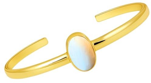 happymaker - Edelstein Armreifen - Mondstein, Rosenquarz, Karneol - offener Armring, Armspange, größenverstellbar, Geschenkverpackung