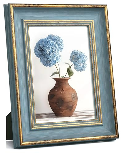 Afuly Vintage Bilderrahmen 20x25 Gold Blau Fotorahmen Picture Frames | Stabile Konstruktion, Aufhängevorrichtung, Leicht zu öffnende Rückwand, Deko für Wand Tisch, Family Geburtstag Geschenke