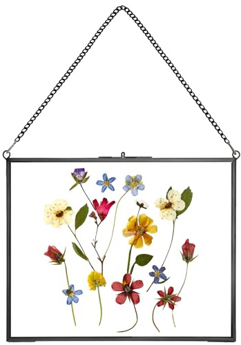 REDHUGO Hanging Pressed Flower Frame Handmade, Double Glass Picture Frame Floater frame Floating Frame for Pressed Flowers Home Wall Artwork, Rectangle Horizontal 8×10 inches, Black (FRAME ONLY)