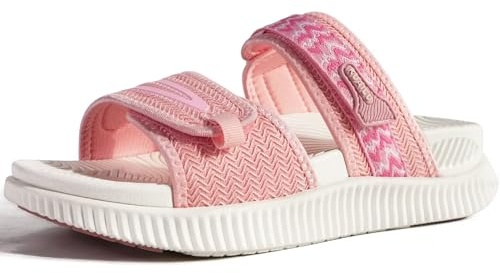 KuaiLu Womens Orthotic Slides Athletic Thick Cushion Recovery Sandals Adjustable Strap Open Toe Slip On Yoga Mat Walking Ladies Sport Sandles Comfort Plantar Fasciitis Arch Support Pink Size 7
