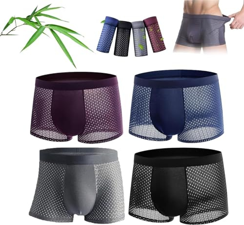 Bamideo 4 Pezzi B-oxer da Uomo in Fibra di bambù, Biancheria Intima da Uomo in Nylon Traspirante, b-oxer in Fibra di bambù, Traspirante e Confortevole Tutto Il Giorno (3XL, Mix)