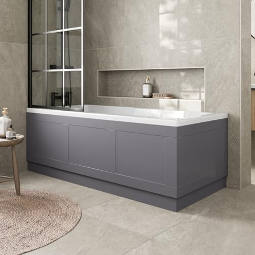 Affine® Traditional 1700 Side Front Panel & 700mm End MDF Bath Panel 15mm, Wooden Panels for Bathroom Baths Soaking Tubs, Adjustable Plinth, Easy to Cut, Grey Gloss