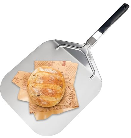 Pala per pizza in metallo, buccia per pizza in alluminio | Pala rotante in alluminio con manico lungo pieghevole | Pala per pizza in metallo pieghevole, buccia per pizza resistente al calore per