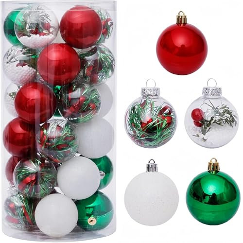 KAHEIGN 30Pcs Weihnachtskugel Christbaumkugeln, 6cm große bruchsichere Weihnachtskugeln zum Aufhängen für Weihnachtsbaum, Feiertage Weihnachtsfeierdekoration (5 Stile)