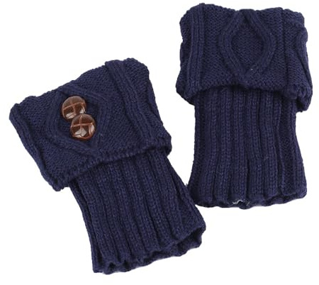 Hrlace Damer kvinnor korta virkade benvärmare med knappar flexibel benvärmare båtskydd stickade benvärmare vinter mjuka ankelvärmare julklappar för kvinnor, flickor, 1 par, Marinblå, One Size