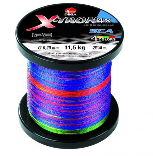 DEGA X-tron Sea 2000m Vierfach geflochtene Angelschnur, Mehrfarbig, 0,20mm - 0,30mm, Tragkraft 11,5KG-21,5KG, Multicolor, Salzwasserschnur (0,20mm - 11,5kg)