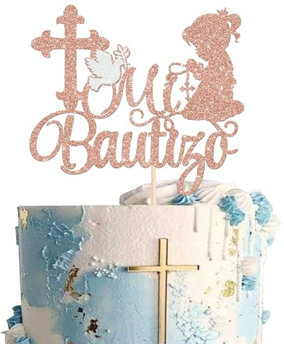 Xsstarmi 1 paquete de decoración para tartas Mi Bautizo para tarta de primera comunión, decoración de bautizo para niñas, decoración religiosa de Dios bendiga, baby shower, fiesta de cumpleaños,