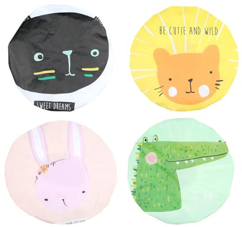 4 Pezzi Cuffia Doccia Donna Bambini, Cuffie per Doccia di Flessibili, Cuffia da Doccia con Motivi Carini, Cuffia Capelli Doccia Riutilizzabili, Cuffie Doccia per spa