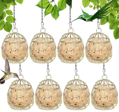 Mangiatoia per Uccelli,8 pezzi Mangime per Uccelli, Mangiatoia per Palle di Grasso con Coperchio a Ribalta e Gancio in Ferro,Mangiatoia per Uccellini da Esterno, per Recinzioni,Giardino, Fringuelli