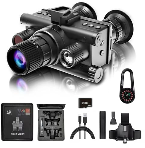 SKIOVEMI 4K Digital Infrarot Kopfmontierte Nachtsichtbrille für Erwachsene, Thermobrille Militär Taktische Nachtsicht Fernglas mit 32G Speicherkarte