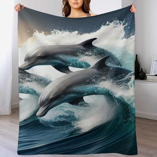 AAPZY Decke Delfin Decke Tagesdecke - Weiche Flannel Decke Mit Muster Sofadecke - Baumwolldecke Wohndecke Sofaüberwurf Bettüberwurf （130×150cm）