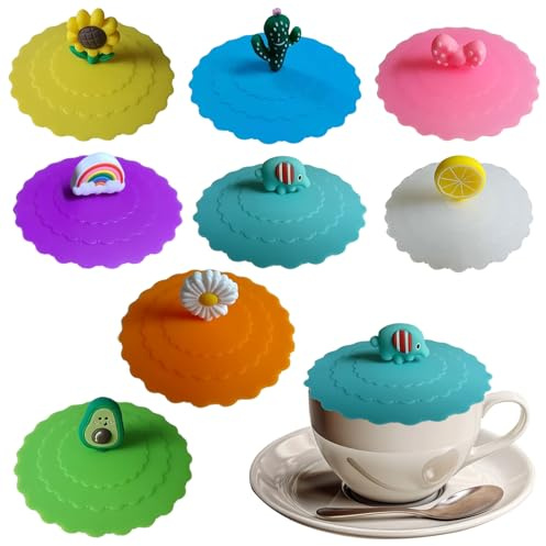 silicone Cartoon Silicone Glass Cup Covers, Reusable Food-grade Drink Lid, Anti-dust Suction Sea