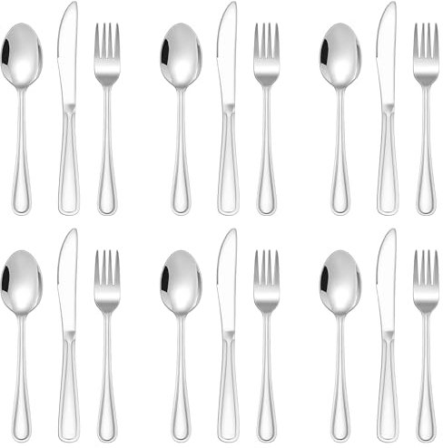 Kids Cutlery Set, 18 Piece Stainless Steel Childrens Cutlery Sets, Child Toddler Silverware Includes 6 Knives, 6 Forks, 6 Spoons, Healthy & Non-Toxic, Mirror Polished & Dishwasher Safe