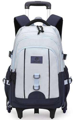 Tanou Zaino Trolley per Ragazzi, 30L Zaino Scuola Media e Superiore con 6 Ruote, Borsa Scolastica Impermeabile e Casual con Carrello per la Scuola Viaggi, Blu