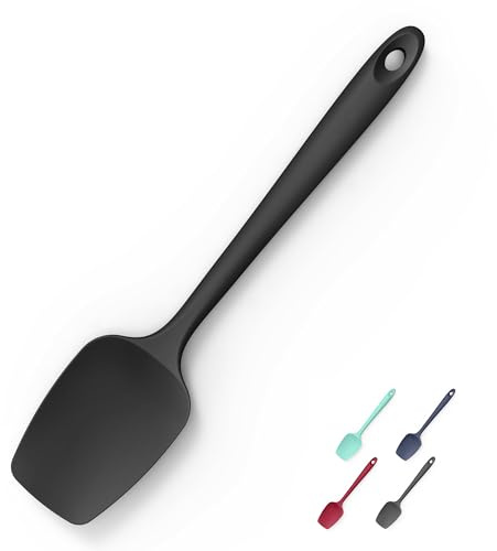 Heat Resistant Silicone Spoon Spatula, Doosu 600°F High Temp Flexible Cooking Spoons Kitchen Rubber Spoonula Scratch-Proof for Mixing Stirring Scraping Serving Non-Stick Cookware (11.4in, Black)