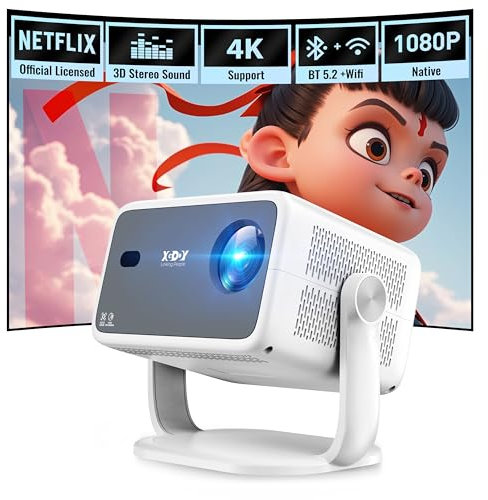 [Compatible with Netflix & Auto Focus/Keystone] Xgody N6 Projector Native 1080P 4K Supported, 700ANSI, 3 Level Brightness, AI Voice Assistance, WiFi 6, Bluetooth 5.2, Smart Projector for Home Cinema