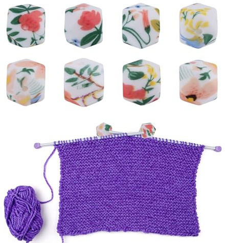 8St Stricknadel Stopper, Tropischer Sechseckdruck Maschenstopper Silikon Stricknadelspitzen Schutz Stricknadel Kappen Stricknadelspitzenabdeckungen Stricknähzubehör