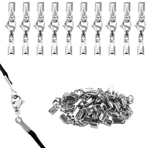 Xmart 30 stück Kettenverschluss Silber Armbandverschlüsse Edelstahl Verschluss für Armbänder Ketten Verschlüsse Verschlüsse für Armbänder für Lederband Kette Schmuck Halskette DIY Handarbeit