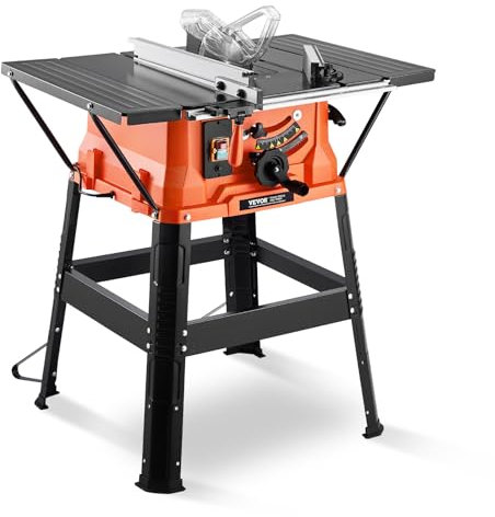 VEVOR Troncatrice da Tavolo con Supporto, 254 mm, Troncatrice Tavolo Compatta 1800 W, Capacità Taglio Massima 200 mm, Velocità Taglio 4800 giri/min, con Lama 24 Denti Calibro Scorrevole per Troncatura