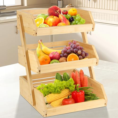 Corbeille de Bambú - Cesta de Servicio para Frutas y Soporte de Presentación para Vegetales y Aperitivos - 3 Capas, 30*33*41cm