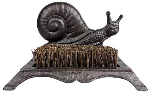 L'Héritier Du Temps Foot Scraper with Foot Brush and Shoes Snail Design Patinated Cast Iron Brown 16 x 16 x 25 cm