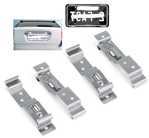 DIYCUT 4 Pezzi Portatarga Auto, Supporto Portatarga, Auto Clip Targa Rimorchio, Argento, Acciaio Inossidabile, per Auto, Moto, Camper, Roulotte e Tutti i Veicoli