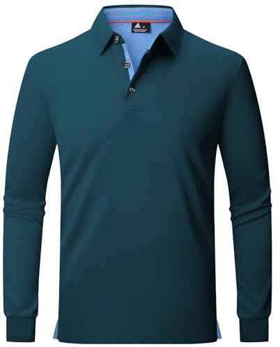 JACKETOWN Mens Polo Shirts Long Sleeve Breathable Work Polo Shirt Adult Casual Button Down Business Shirts Golf Sport T Shirt,Dark Duck Blue,L