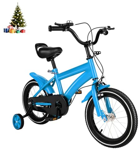 HUOMMGS Kinderfahrrad 14 Zoll Upgraded Kinderfahrrad mit Stützrädern Höhenverstellbar Kinder Fahrrad für ab 3-6 Jahre Jugend Fahrrad für Jungen & Mädchen (Blau)