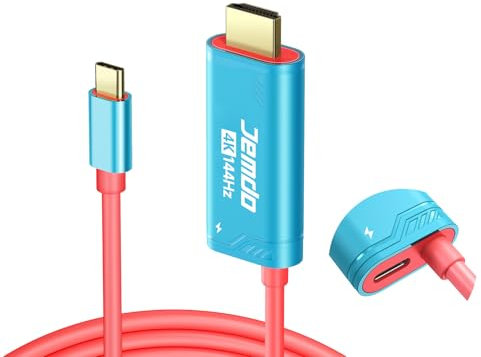 JEMDO Switch 2 Dock HDMI Kabel für Fernseher, 2 m USB C 3.2 auf HDMI Adapter 2.1 4K@144Hz 48 Gbps PD 100 W, tragbar Reisekabel, kompatibel mit Nintendo Switch 2(below V21.0.0)/OLED/2017–Blau