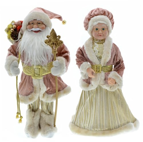 NIDONE Santa Claus Figures 2PCS 17.7 Inch Realistic Genial Mr and Mrs Claus Christmas Figures Cute Christmas Santa Doll Ornament for Window Table Deorations Gift, Father