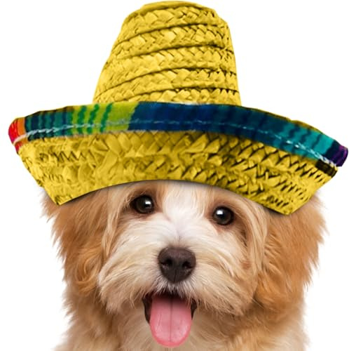 Mexikanische Sombrero Hüte,Geflochtene Partyhüte - Weitkrempige Kostümdekoration Für Haustiere Kinder Und Hunde Tiere