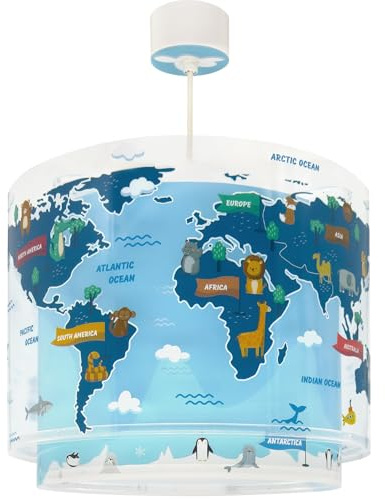 Dalber kinderlampe Pendelleuchte Hängelampe Kids World Weltkarte Planet Erde, 40672, E27, Blau