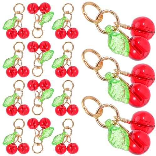 Alasum 50 Dijes de Cereza de Plástico Rojo para Hacer Pulseras y Collares, Colgantes Portátiles Diseño Realista y Bucle Versátil para Manualidades DIY