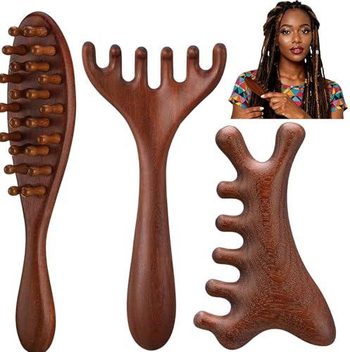 FrostyFlair Kopfhaut Massagegerät Aus Holz, 3 Stück Kopfmassage & Scalp Massager, Holz Massagebürste für Haare & Kopf, Multifunktionaler Head Massager für Männer & Frauen