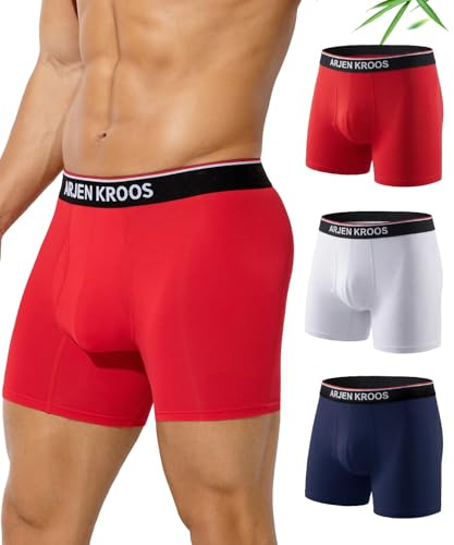 Arjen Kroos Boxer Uomo in bambù 3 Pezzi, Lunghi Mutande Uomo Boxer con Patta, Traspiranti Morbide Senza Etichetta