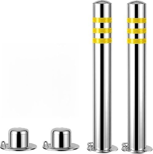 Bolardos de estacionamiento acero inoxidable alta resistencia - Postes barrera anticorrosión con tira reflectante | Fácil instalar for rieles protección entrada