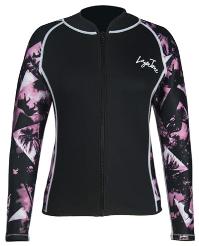 Women's 2mm Neoprene Wetsuit Top - Zip Front Diving Shirt for Snorkeling, Surfing, Paddle Board, Yoga - Rash Guard with Colorful Print Pattern - Ideal Gift for Active Women