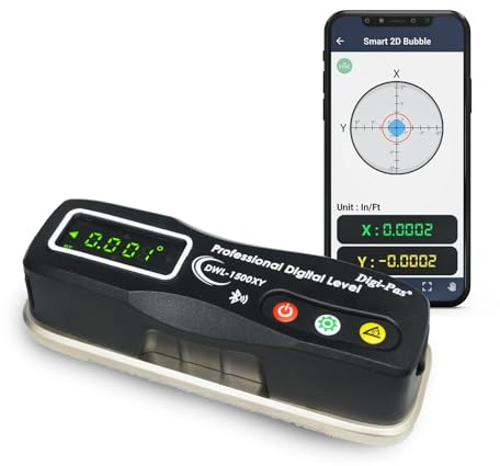 Digi-Pas 2-Achsen Smart Machinist Digitale Wasserwaage DWL1500XY Bluetooth 0,0002 Zoll/Fuß (0,02 mm/m)
