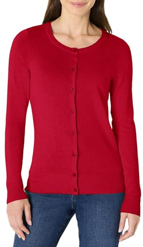 Amazon Essentials Women's Lätt cardigan tröja med rund hals (finns i plusstorlek), Röd, M
