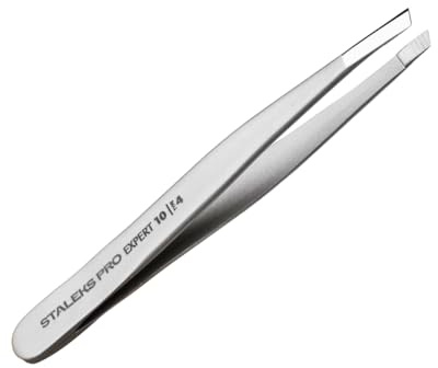 Staleks Pro Pinzas para cejas de mujer - Pinzas precisas con punta biselada para dar forma a las cejas y eliminar el vello encarnado: herramienta de acero inoxidable para profesionales tipo 4 TE-10/4