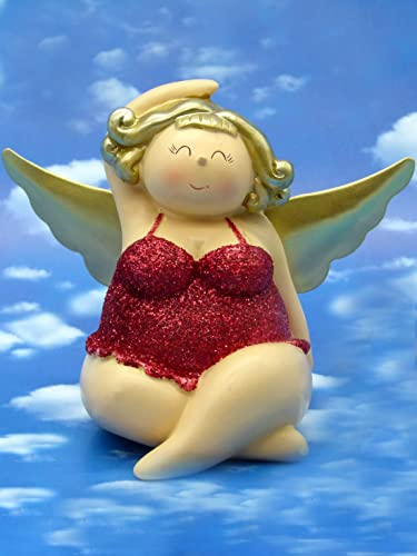 Pommerntraum | Lady IN RED - Mollyengel - molliger Schutzengel - moppeliger Engel - Glücksengel - Nana Engel - Rubensfigur - Weihnachtsengel - Molly (rot mit Glitzer sitzend)
