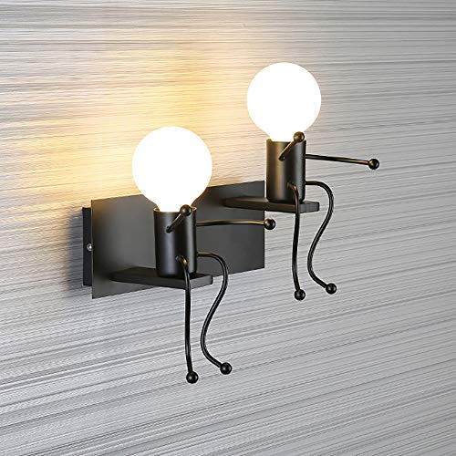 Mengjay Retro Wandbild Innenarchitektur von Roboter Vintage Lampe Wandbild Industriestil Wandleuchte E27 für Bar Zimmer zu Schlafzimmer Küche Restaurant Café Korridor (Schwarz)