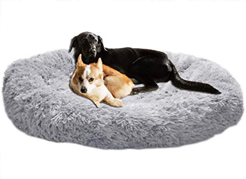 LINRUI Orthopädisches Hundebett XXL Hundesofa für Mittlere große Grosse Hunde Labrador Flauschig Oval Hundekissen Hoch Memory Foam,Rund Kuschelig Hundehöhle,Waschbares,Antistress,Abwaschbar Grau
