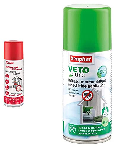 Beaphar - Diffuseur Automatique Insecticide Habitat – 200 ML & – VETOPURE – Mini-diffuseur Insecticide Habitation – Tue Les Insectes Volants, rampants, 150 ML
