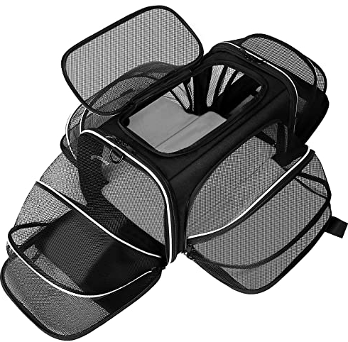 Estarer Hundetasche große Haustiertasche für Katze und Kleine Hunde im Auto, Fugzeug oder in der Bahn, schwarz